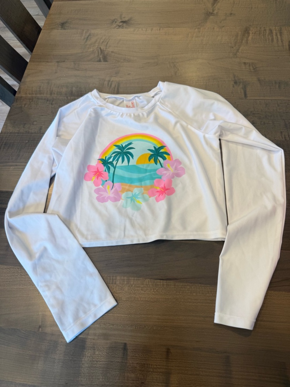 Set of 2 Rash guards. Cropped white and coral rash guard printed sleeves